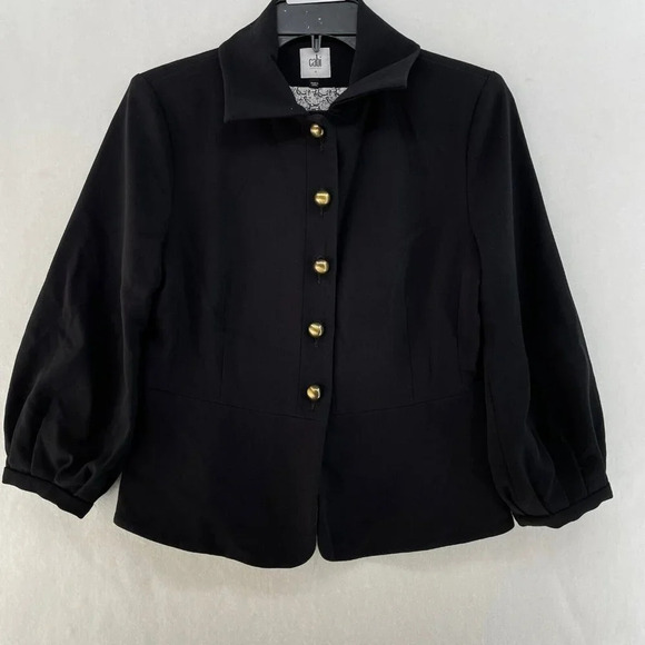 Cabi Abbott Jacket Women's Sz 4 Black Collared Brass Button Peplum Stretch #3027 - Picture 1 of 10